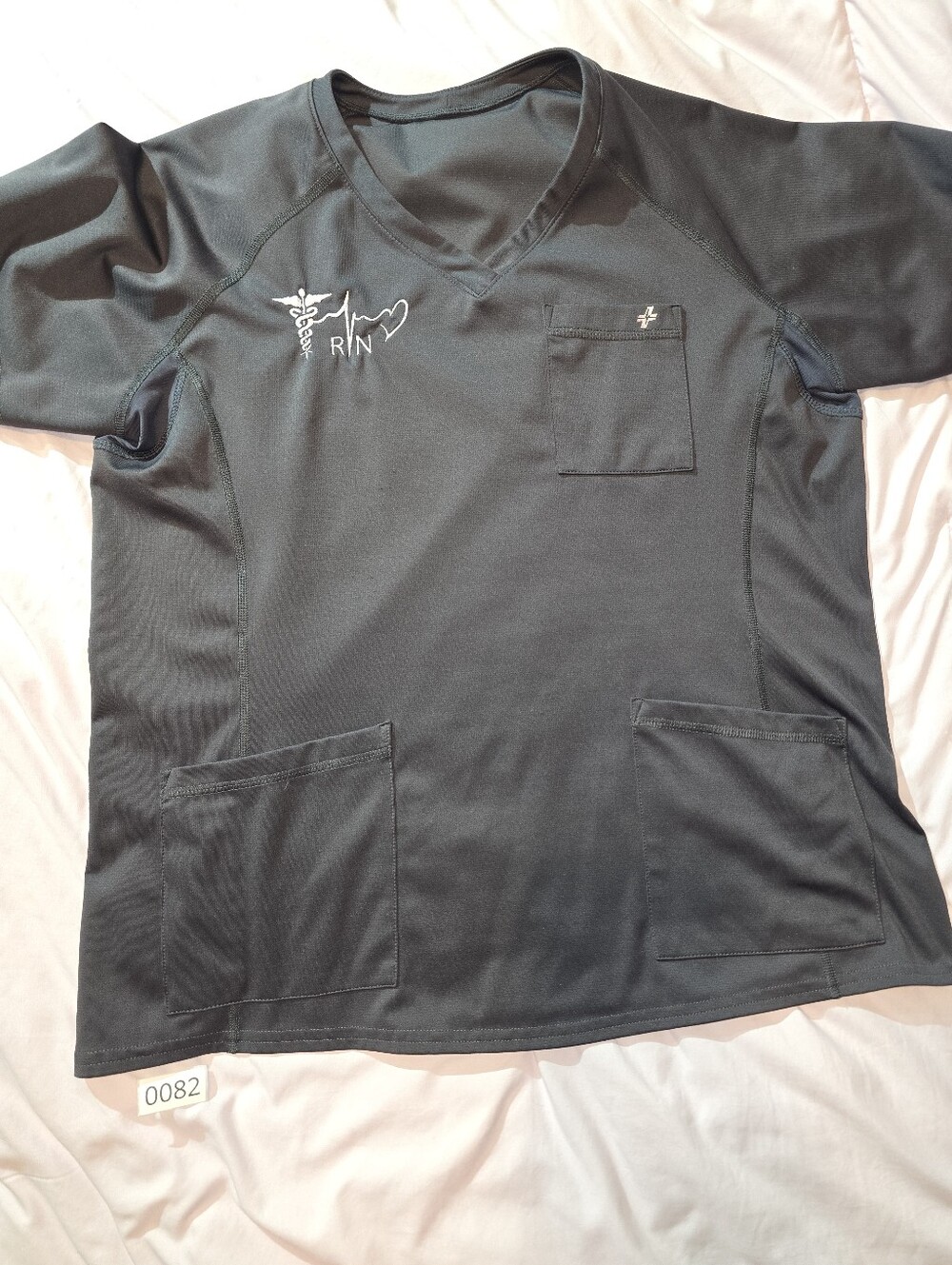 Grey FITScrubs Scrub Top. Embroidered Caduceus/ECG RN/Heart Sz. XL